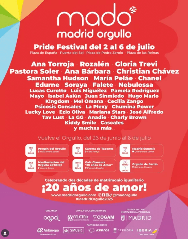 Fiesta del Orgullo artistas confirmados