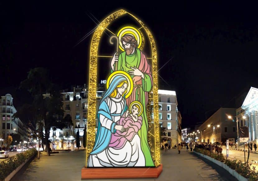 Luces de Navidad en Madrid-Belén luminoso frente al Congreso